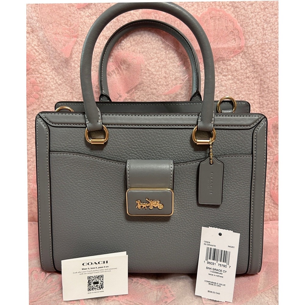 Coach Grace Granite Pebbled Leather Snakeskin Satchel Bag